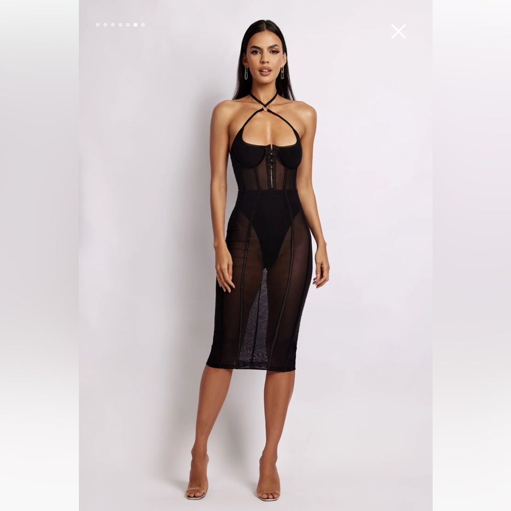 Meshki Ring Corset Midi Dress - Black